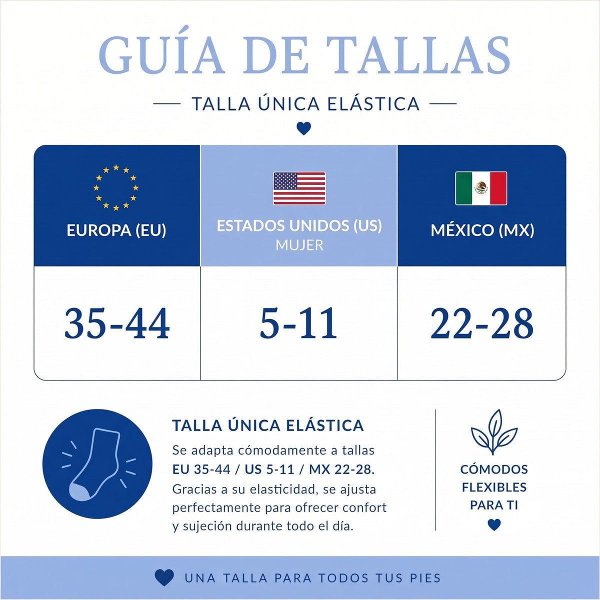 Guia de tallas: talla unica elastica 35-44